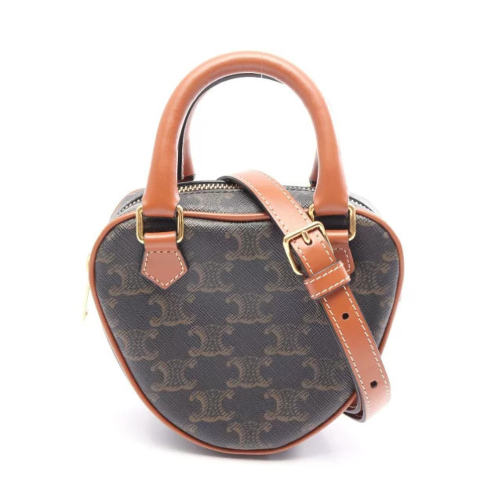 Celine Triomphe Heart shaped Handbag Canvas Leather Black Brown